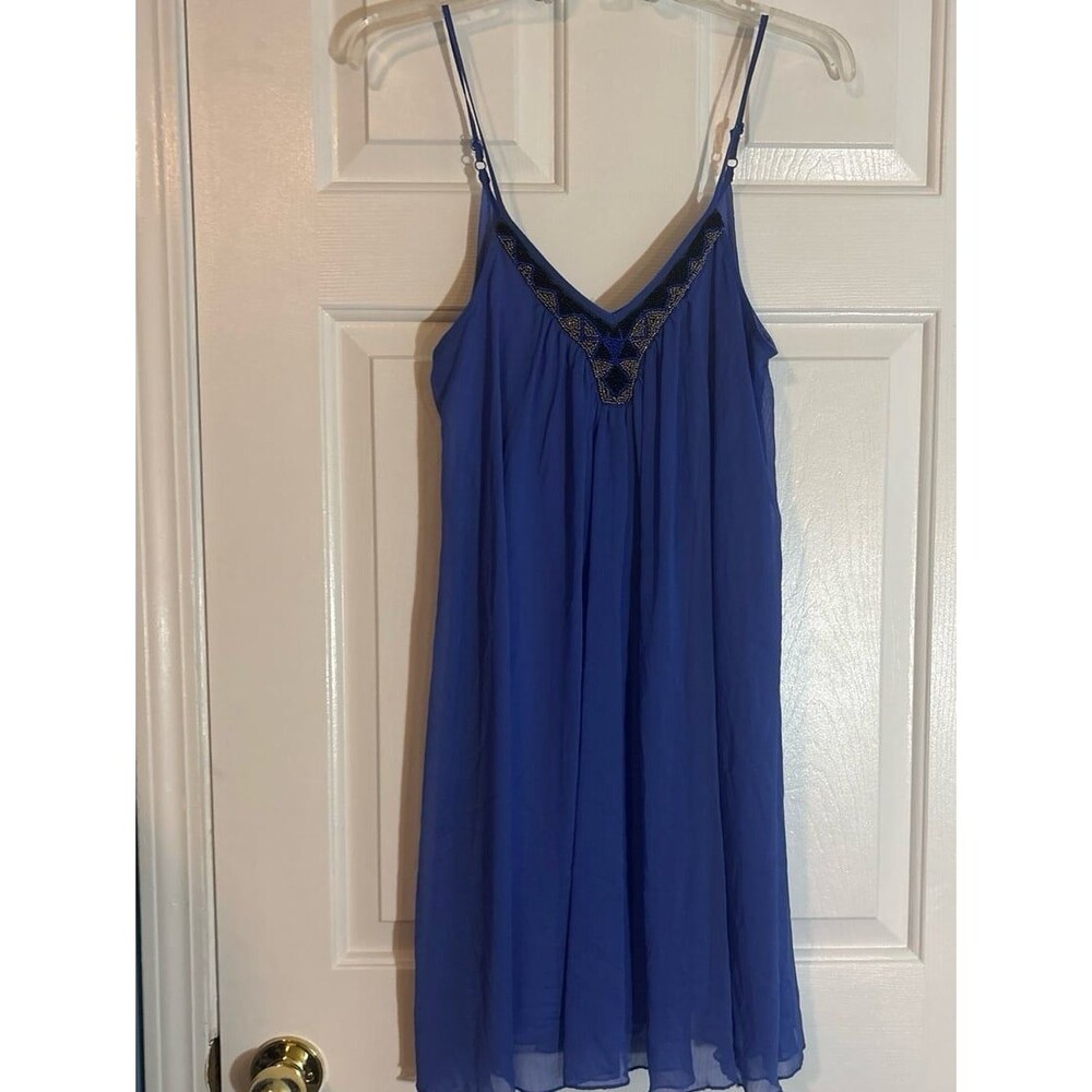 Express blue dress with beading along neckline Barbicore spagetthetti strap